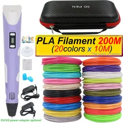 2024 Nowy długopis 3D dla dzieci Pióro do rysowania 3D z ekranem LCD 200M PLA Filament Zabawki dla dzieci Boże Narodzenie Urodziny DIY Prezent