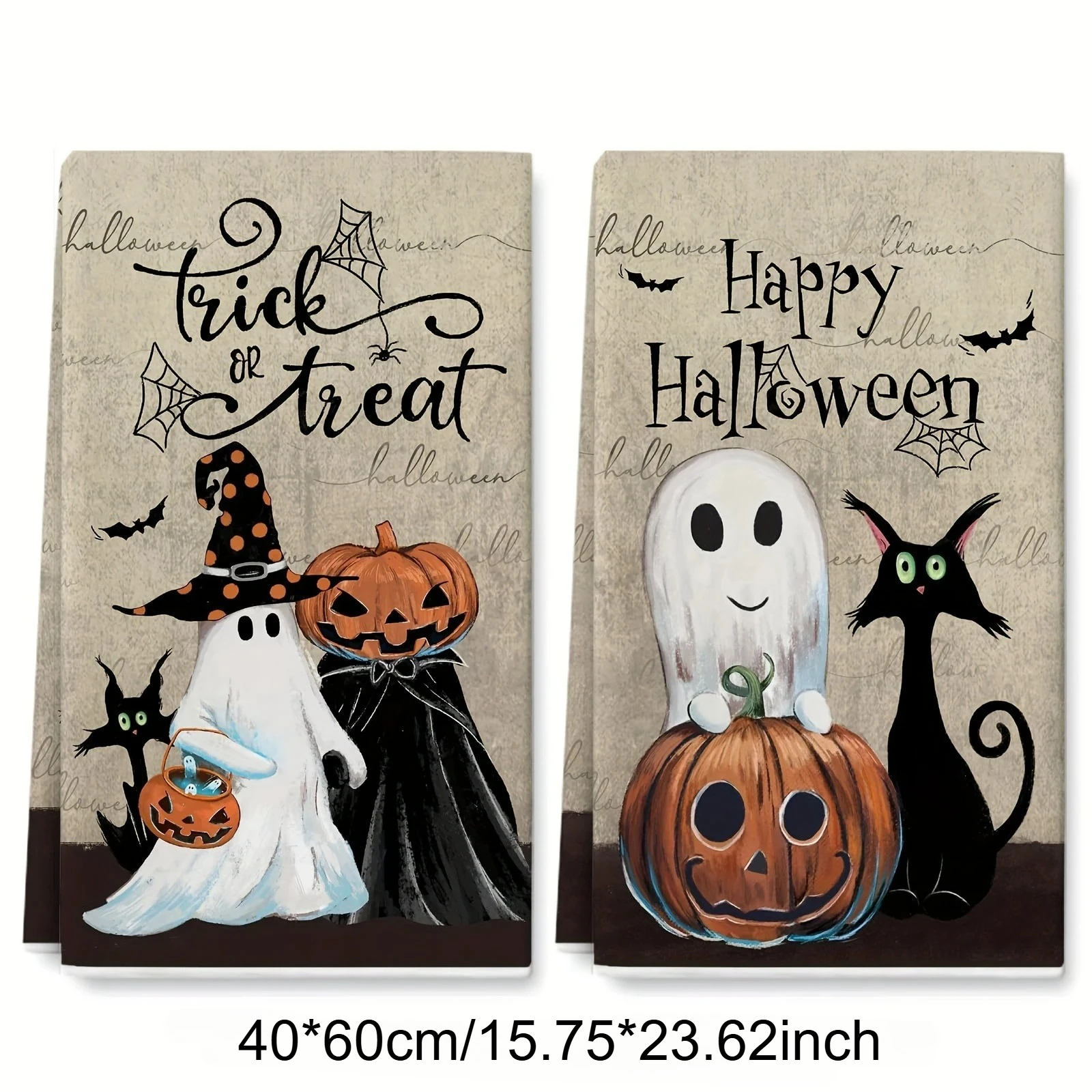 2pcs/set Halloween Kitchen Dishcloth, Towel, Hand Towel Set - Ultra-Soft, Modern Cartoon Pattern with Pumpkins And Black Cats