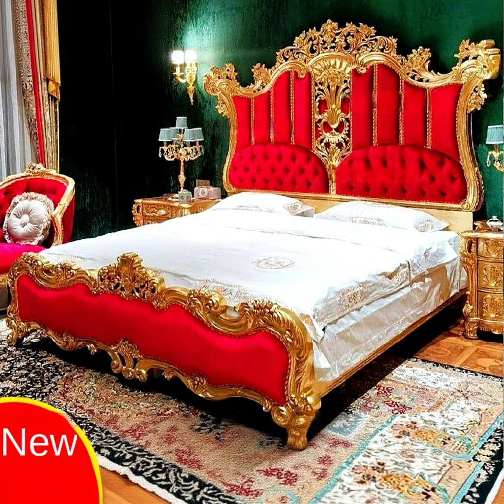 

#European Style Solid Wood Luxury Double Bed Master Bedroom Wedding Bed Villa Customized French Classical Carved Home Furniture