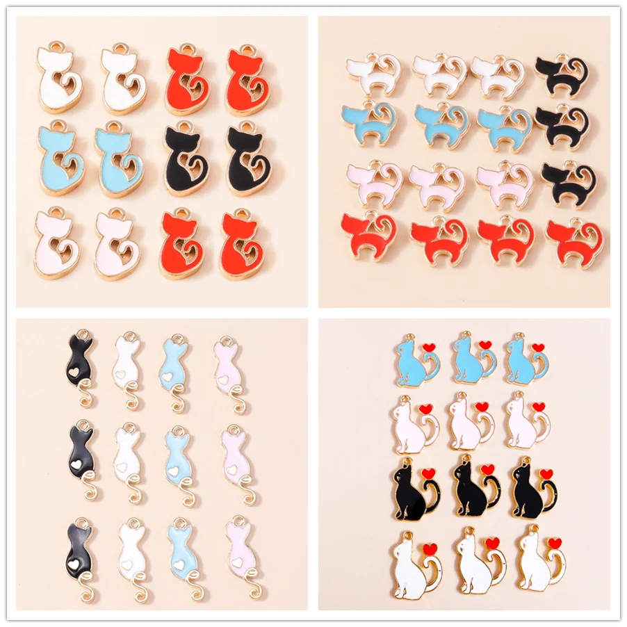 Leslie 10 teile/los Cartoon Emaille Tier Katze Charms für Schmuck Machen Nette Tropfen Ohrringe Anhänger Halsketten DIY Schlüsselanhänger Handwerk