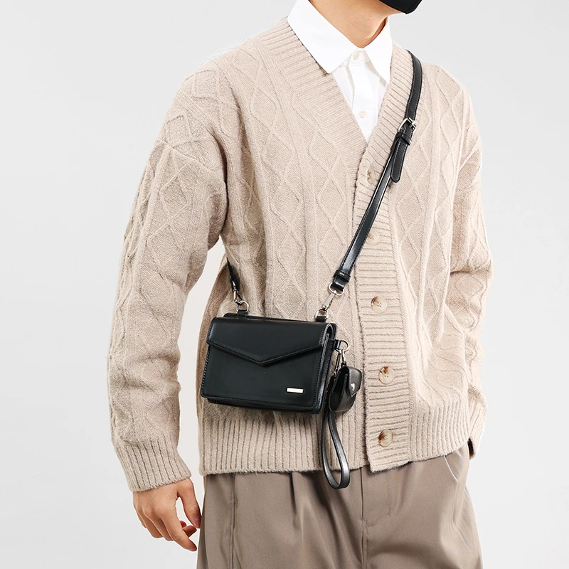 Designer Men Shoulder Bag Leather Small Square Bag Solid Flap Crossbody Messenger Bags Fashion Phone Purse 2pcs Set 2026 가방