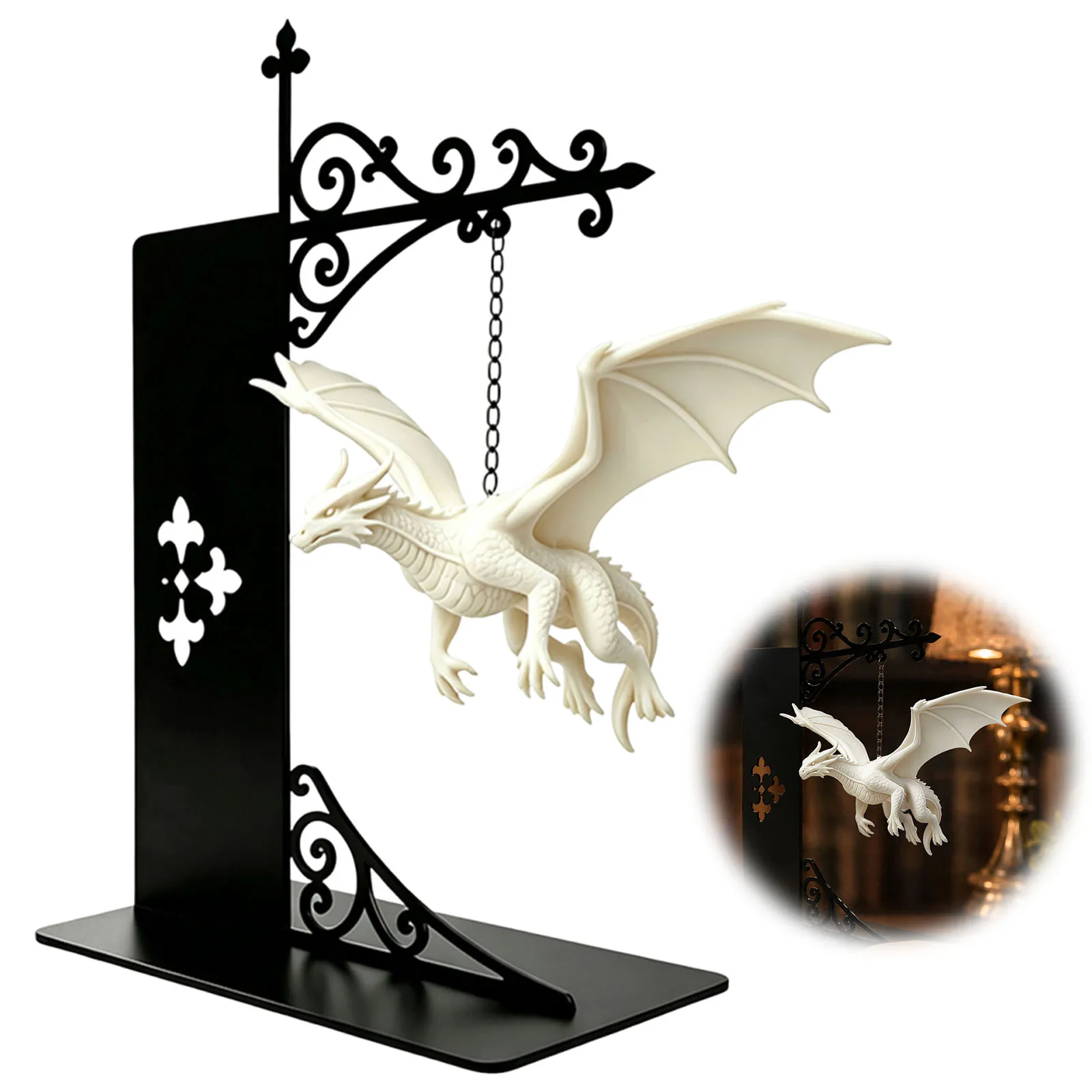Fantasy Dragon Bookshelf Light Warm LED Night Lamp Reading Nook Decor Metal Shelf Creative Bookends Light