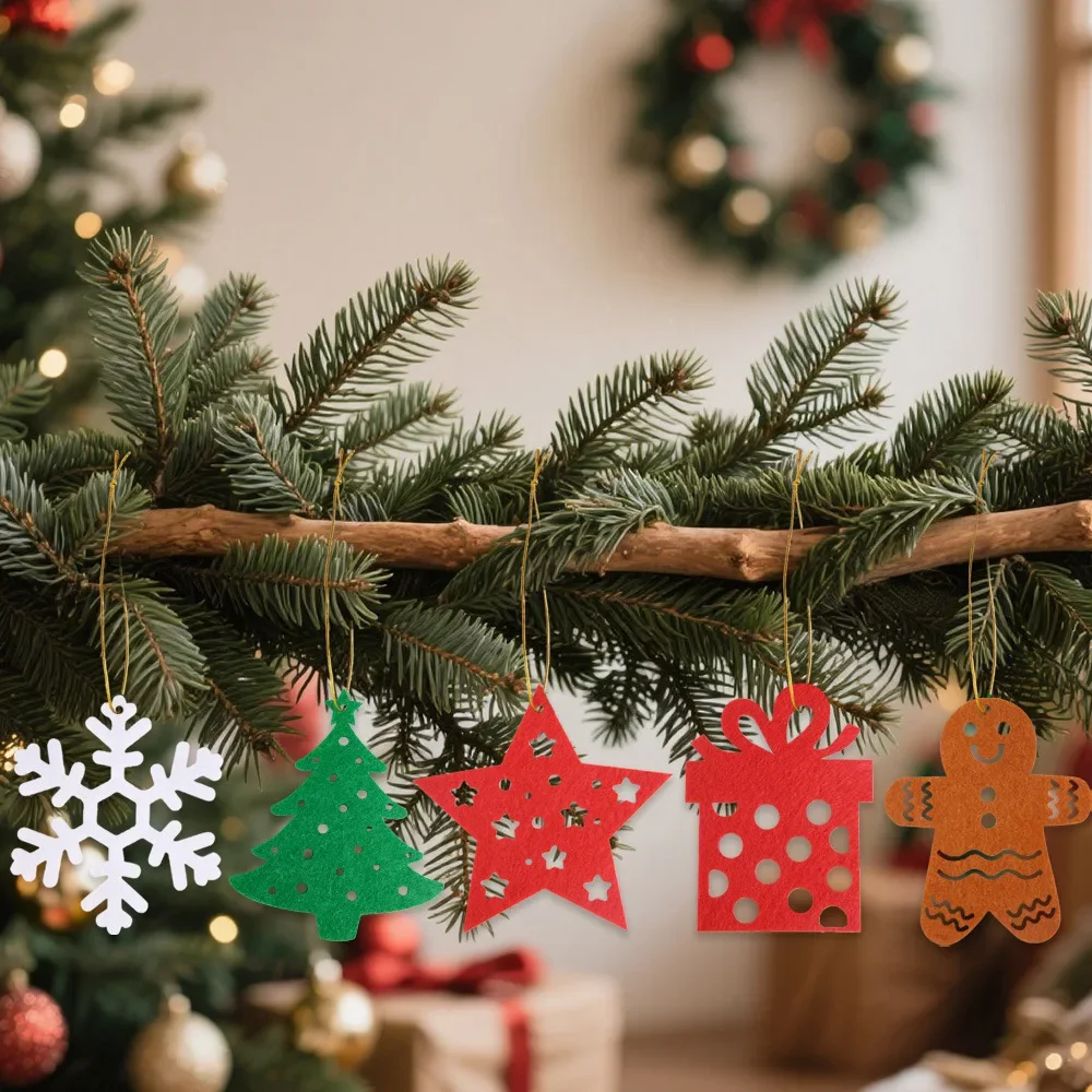 

3D Cut Odorless Wood Fabric Christmas Tree Ornaments Set Hanging for Home Xmas Party Holiday Decor Gift Decoration Supplies