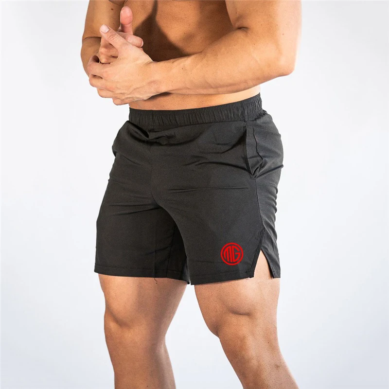Polyester Men's Running shorts Quick Dry Gym Workouts Fitness Shorts With Pockets Elastic Waist Side Split Athletic Bodybuilding