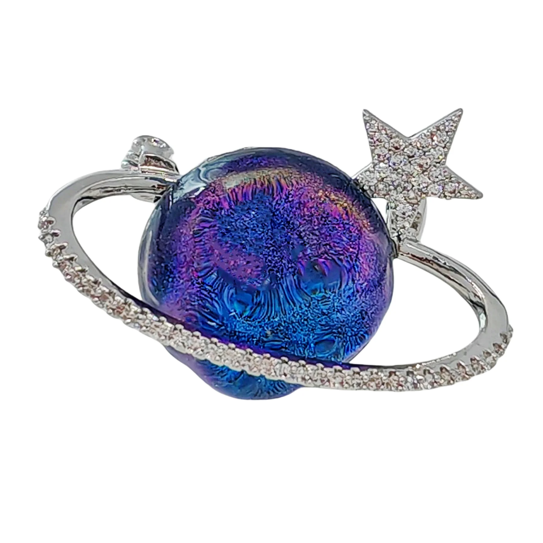 

Gorgeous Blue and Purple Planet Saturn Pin with Silver Star Accent