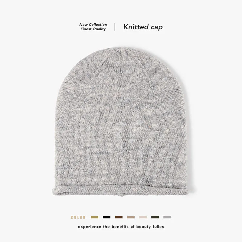 Autumn and Winter Warm Thickened Knitted Beanie for Men and Women, Plain Pullover Cold Weather Hat