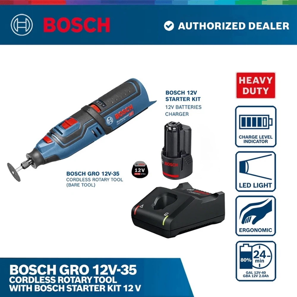 Bosch GRO 12V-35 Cordless Angle Grinder Rotary Tool with Bosch Starter Kit 12 V With Battery Home Improvement Power Tool