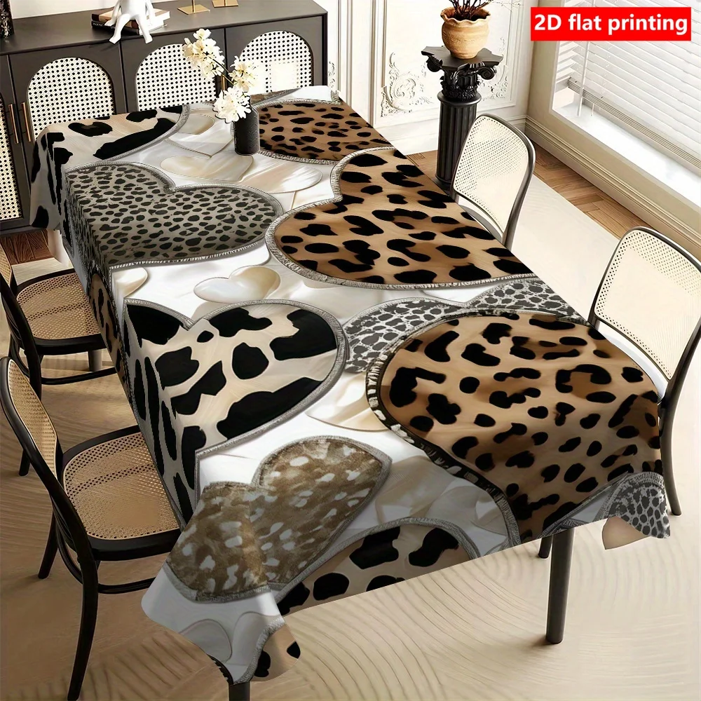 2D flat printing, 1pc Wild Leopard Pattern Tablecloth - Durable polyester fabric, suitable for kitchen and dining room.zyc