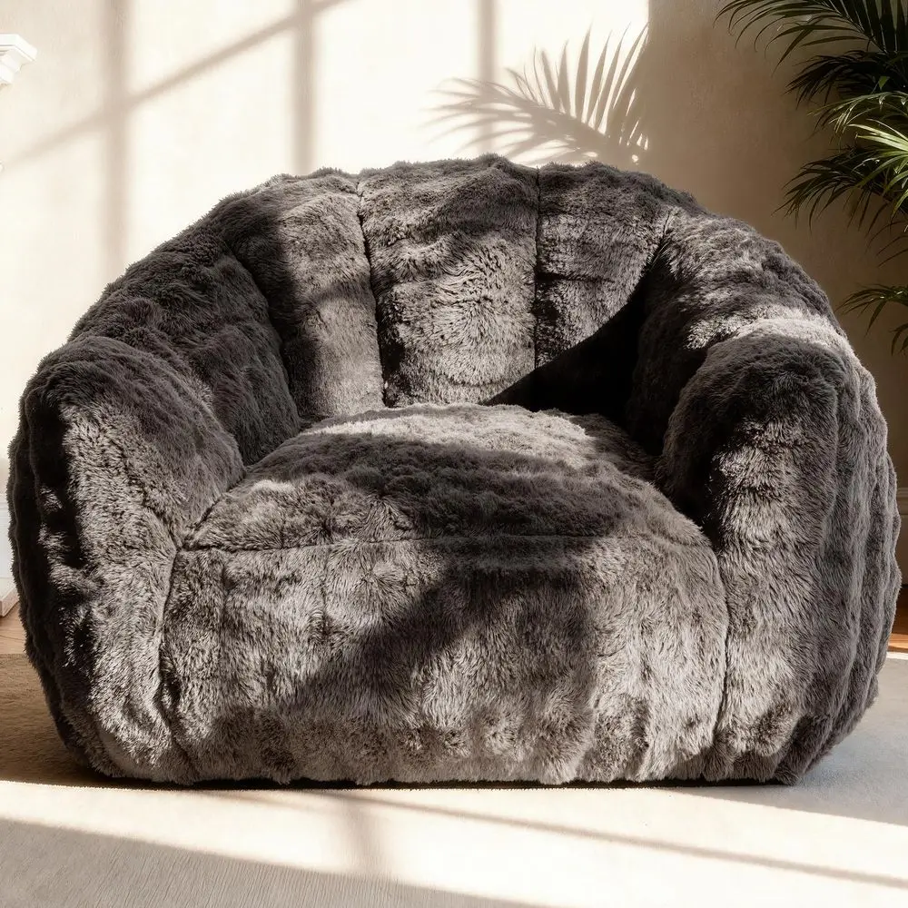 Giant Bean Bag Chair, Fluffy Bean Bag Chair with Armrest, Memory Foam Beanbag for Adults, Dark GrayPillow not Included
