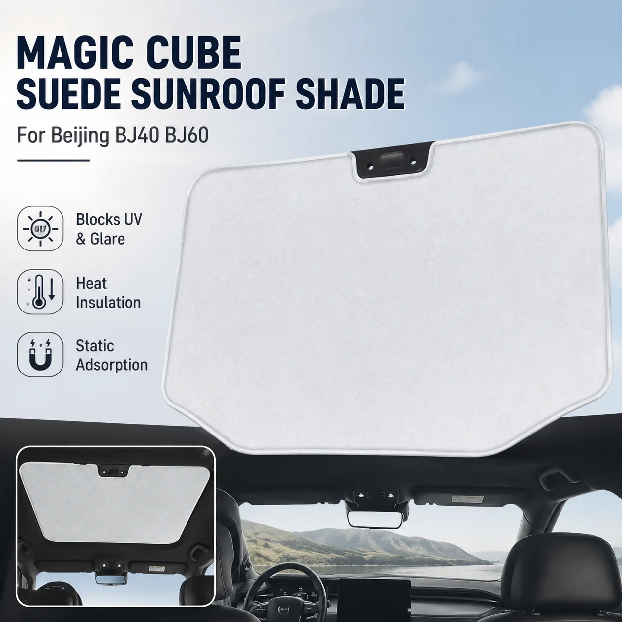 Magic Cube Suede Sunroof Shade Static Adsorption UV Protection Heat Insulation For Beijing BJ40 BJ60 Car Accessory