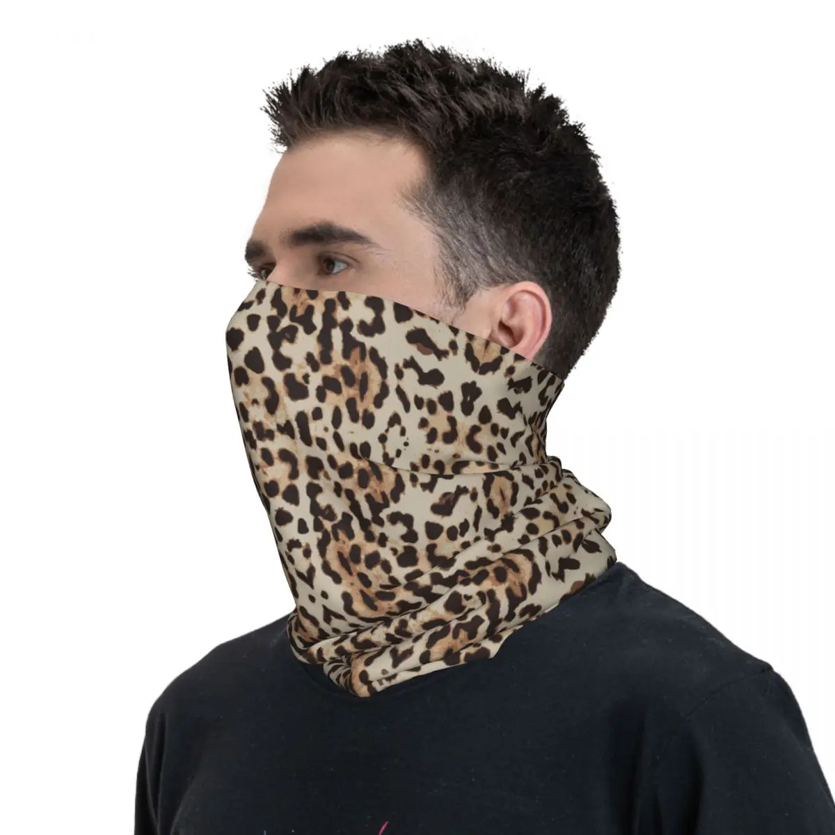 Leopard Light Yellow Bandana Neck Gaiter Printed Mask Scarf Warm Headband Cycling For Men Women Adult Windproof