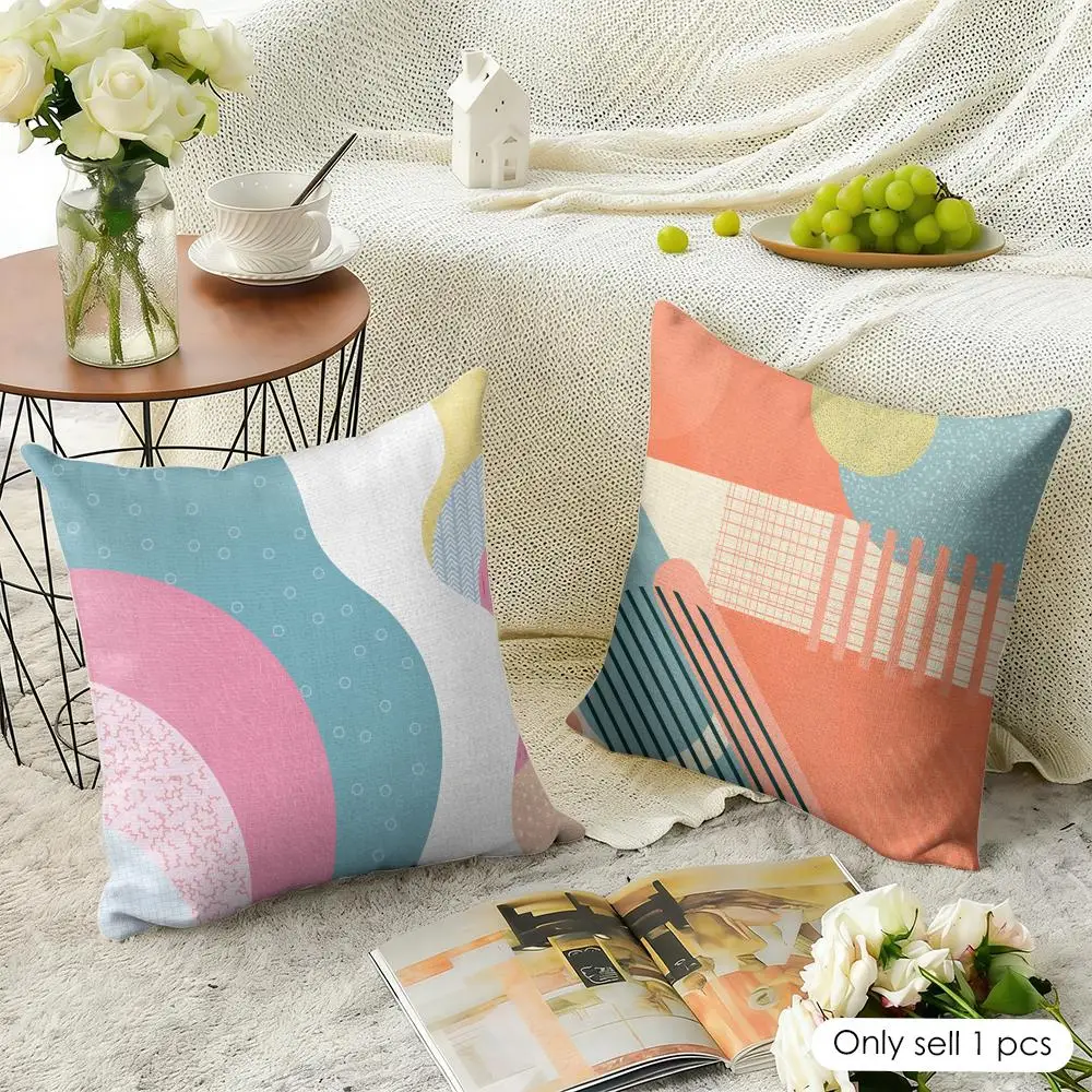 Colorful Geometric Pattern Cushion Cover Soft Short Plush Pillow Cover Smooth Cozy Texture Aesthetic Cushion Case Home Decor