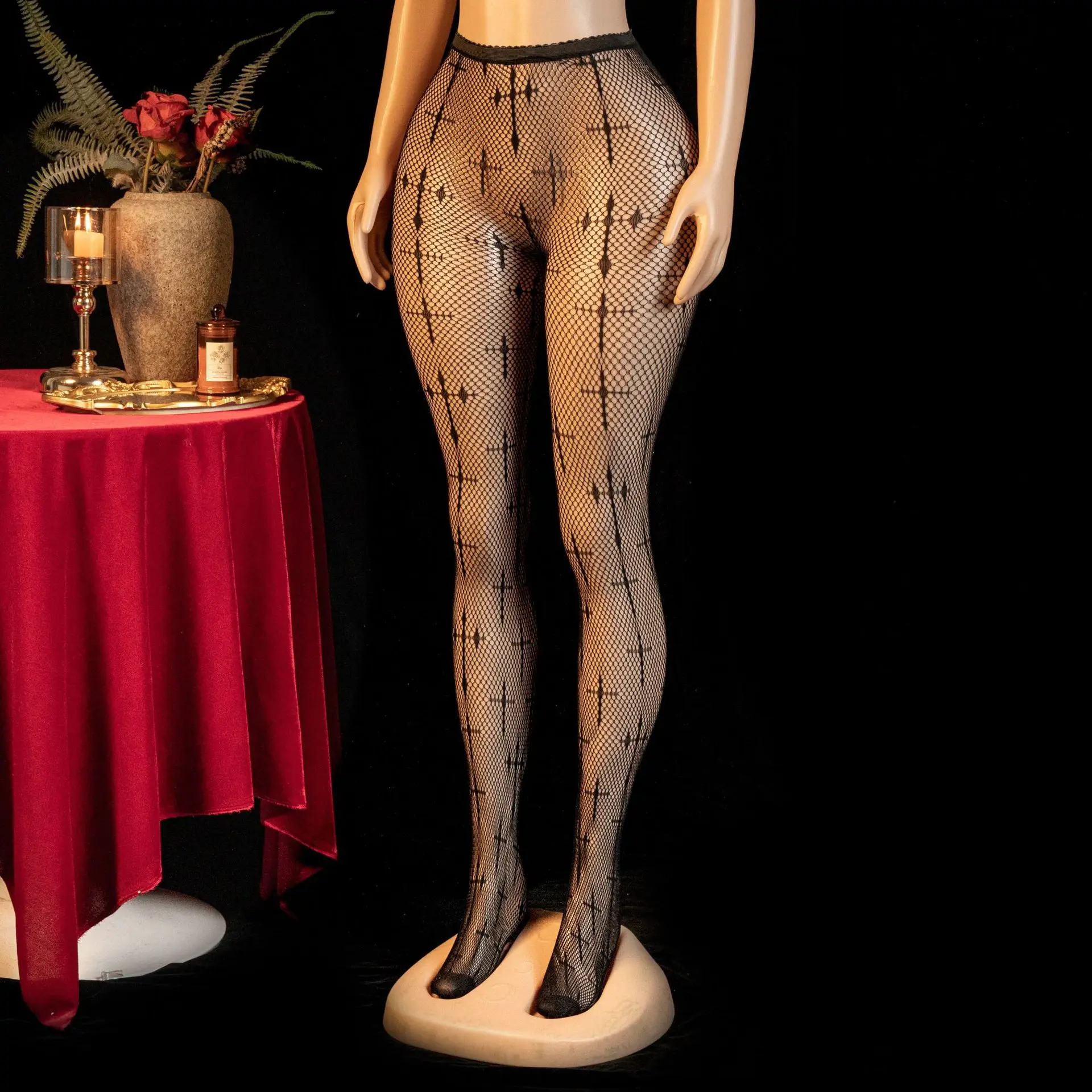 Sexy Lingerie Cross Mesh Stockings Leggings Garter Stockings Hollow Jacquard Socks Pantyhose Smooth Pure Desire Casual CNXY