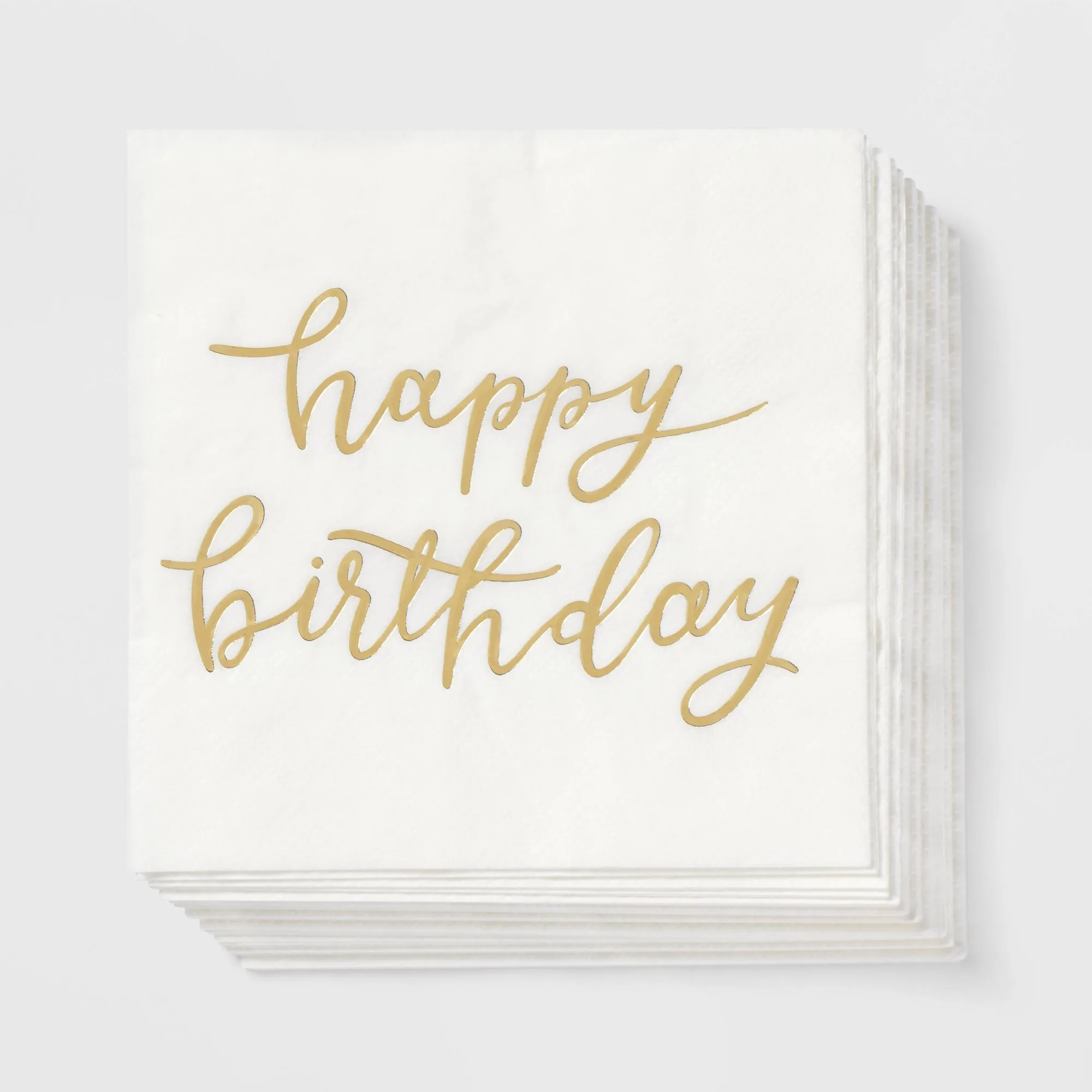 30ct Gold Happy Birthday Beverage Napkins, Disposable Paper Party Serviettes For Drinks, Cake Table Decor