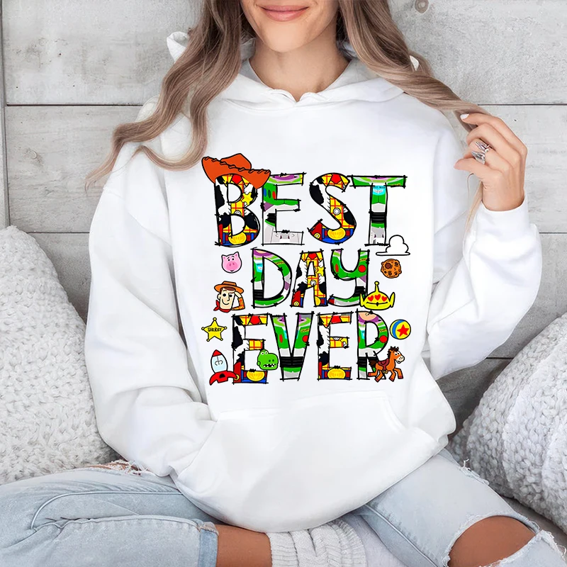 Best Day Ever Disney Toy Story Printed Women's Hoodie Casual Sweater Loose Top Personalized Women's Clothing