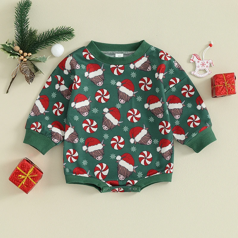 Adorable Baby Christmas Reindeer Print Hooded Romper Jumpsuit for Infant Toddler Winter Warm Outfit Cute Clothes