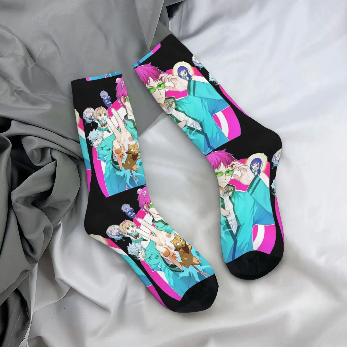 Chaussettes de compression amusantes et joyeuses pour hommes, Cool K, joli chat, Vintage, Harajuku, Saiki, kusu no nan, Hip Hop, nouveauté, chaussettes d'équipage sans couture