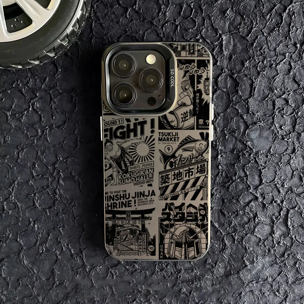 Japanische Samurai-Handyhülle für iPhone 16e 16 15 14 13 12 11 Mini Pro Max X XR XSMAX 8 7 Plus Anti-Fall-Matte-Rückseite