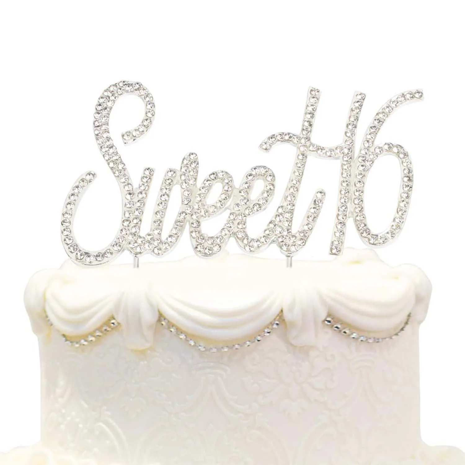 Bling Crystal Sweet 16 Birthday Cake Topper  Best Keepsake  16th Party Decorations Silver Brick Cake Decoration For Birthday