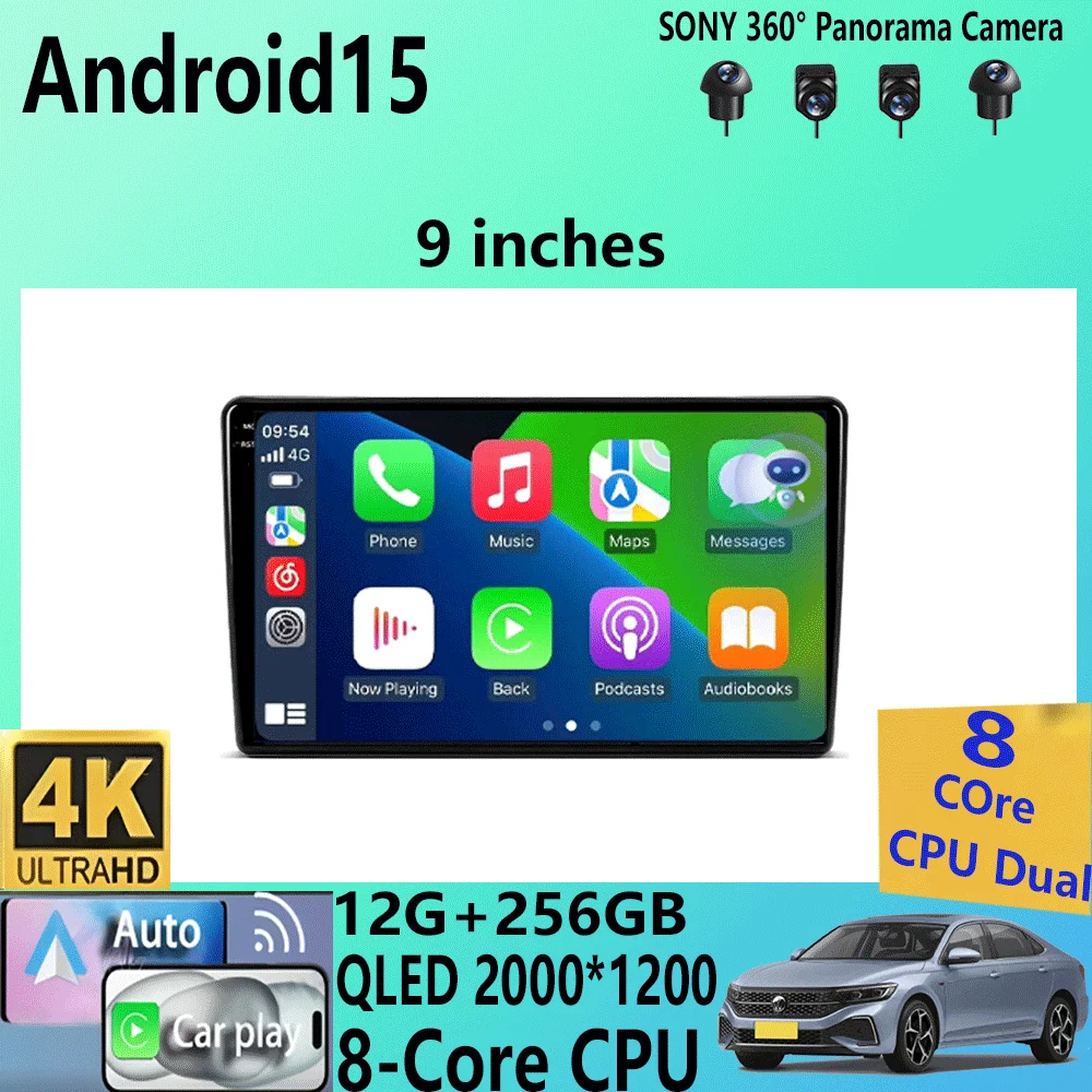 9-дюймовый Android 15 DTS 2000x1200 QLED экран «все в одном», универсальный автостерео GPS для Volkswagen Nissan Hyundai Kia Toyota Honda BT