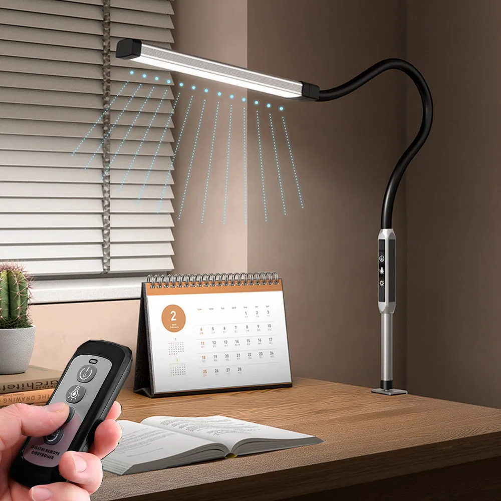 

LED Eye Protection Long Arm Wireless Remote Control Desk Lamp 15W Rate Student Dormitory Study Office Table Lamp Hose Clip Type