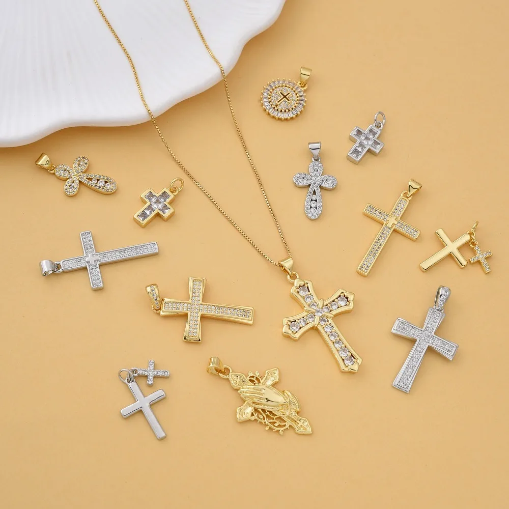 

2 Pieces Hip Hop Jewelry Cross Pendant DIY Jewelry Accessories Bracelet Necklace Making Supplies Copper Plated Zircon Charm Part