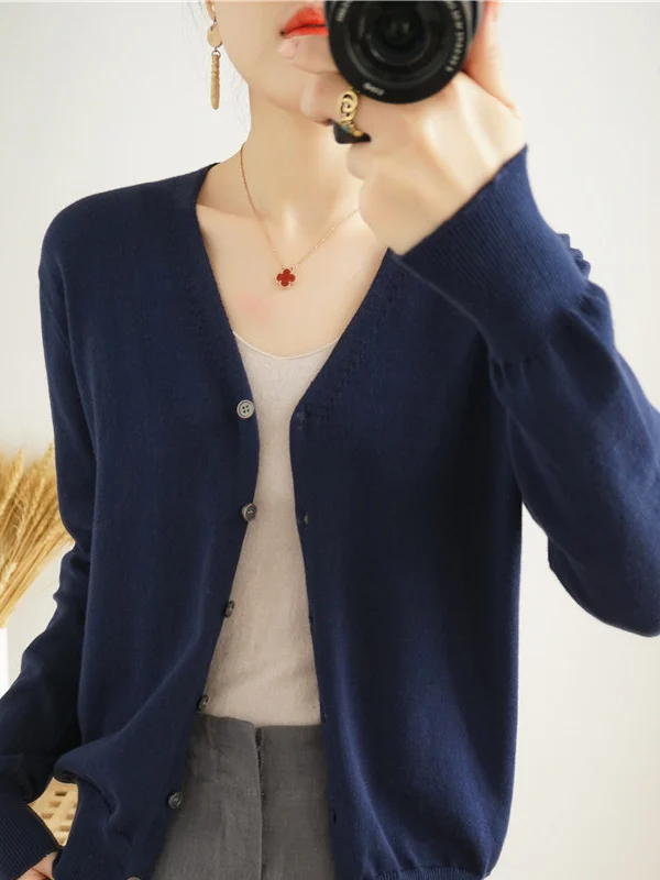 Soft Pure Cotton Knitted Cardigan Women's Spring Autumn Trend Thin New Style Shawl Cotton Sweater Coat Long Sleeve Versatile