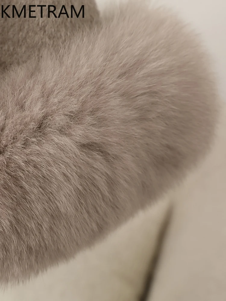 100% Natural Wool Cloak with Fox Fur Collar Winter Real Fur Coat Woman Luxury Party Shawl Coats Women Clothing 2025 шуба женская