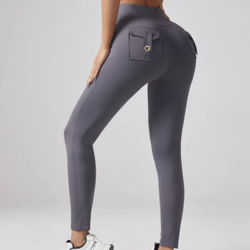 

New 2025 Pocket Yoga Pants Peach Hip Women's Hip Lifting Brushed Elastic Running Tight Sports Fitness Pants for Women