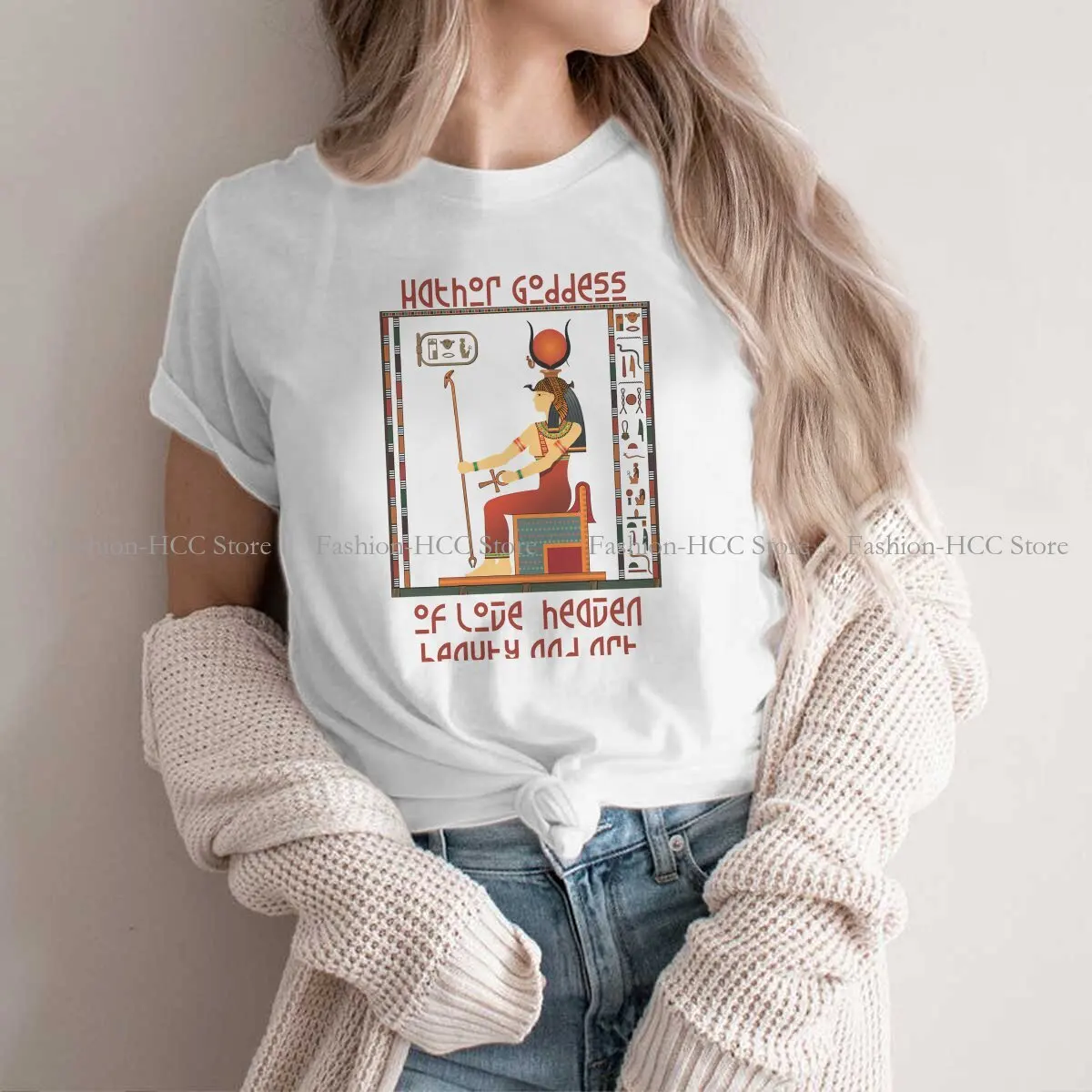 Hathor Goddess Newest Polyester TShirts Ancient Egypt Culture Female Graphic Tops T Shirt Round Neck