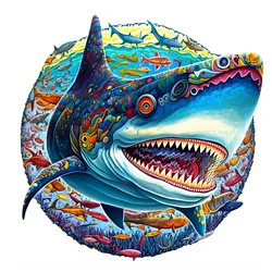 Shark Pattern Wooden Puzzle, Irregular Animal Shapes, Stress Relief Toys, Holiday Birthday Gift