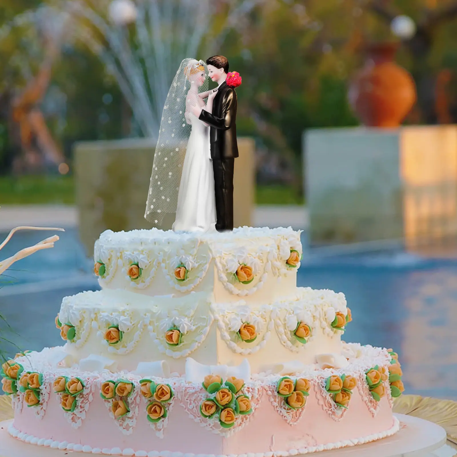 Wedding Cake Topper Resin Bride Groom Couple Statue Elegant Romantic Decor Wedding Party Cake Ornament Lasting