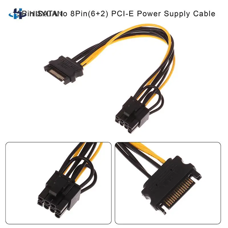 1Pc 15pin SATA Male To 8pin(6+2) PCI-E Power Supply Cable 18AWG Wire 20cm SATA Cable 15-pin To 8 Pin Cable Wire For Graphic Card