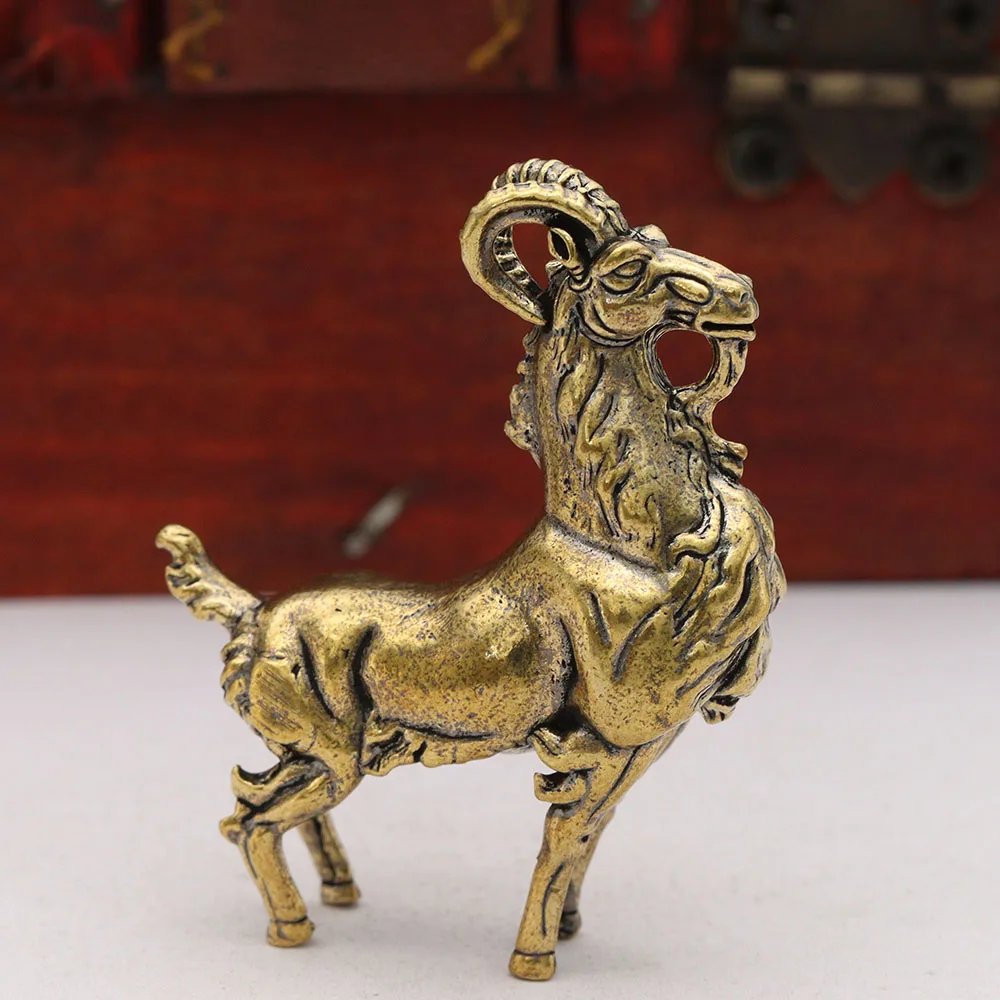 Brass Goat Figurines Bellwether Desktop Ornaments Vintage Animal Proud Antelope Small Statue Home Decorations Crafts Accessories