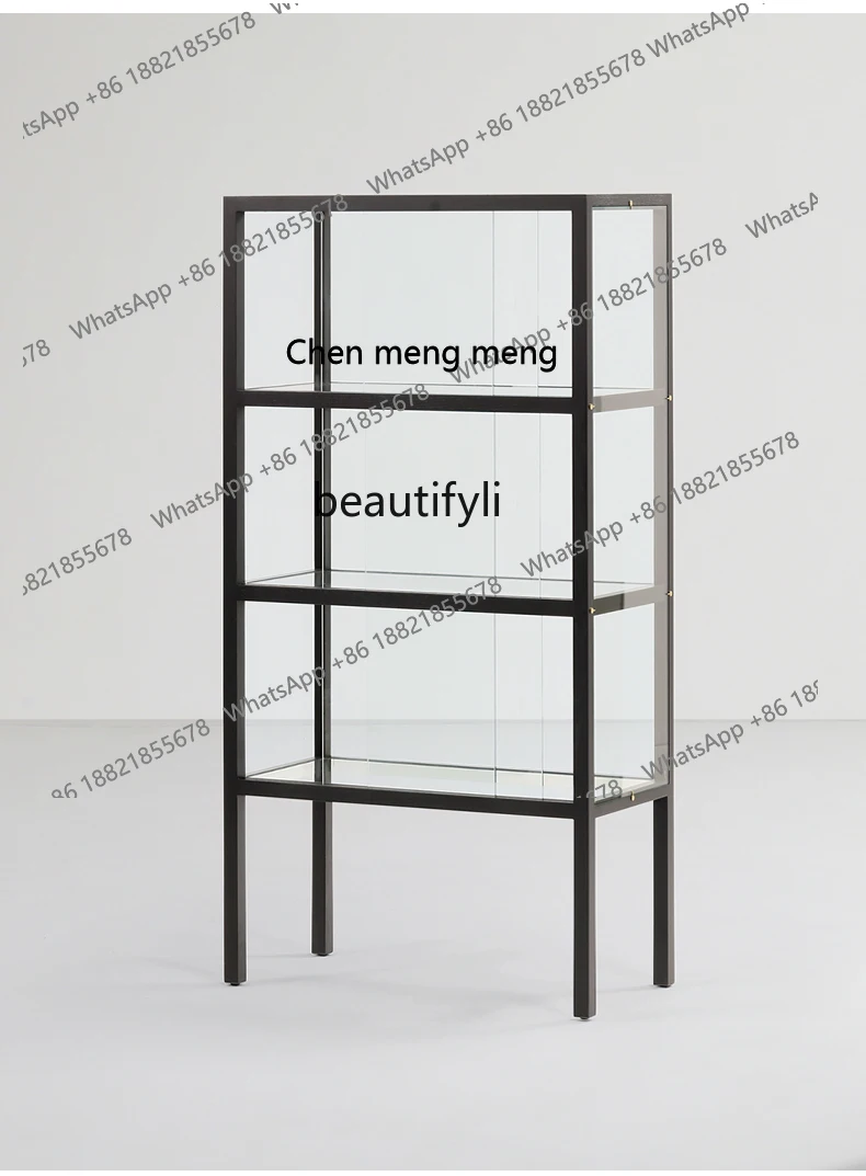 Modern Minimalist Nordic White Wax Museum Glass Hand Cabinet Display Camera Storage Cabinet Black furniture  living room