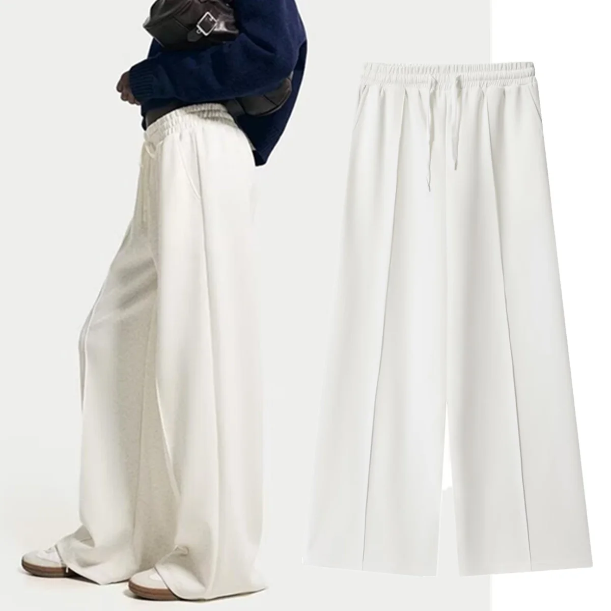 

Jenny&Dave Nordic Woman Clothing Minimalist White Drawstring Harem Pants Casual Sweatpants For Women Loose Wide Leg Pants 2026