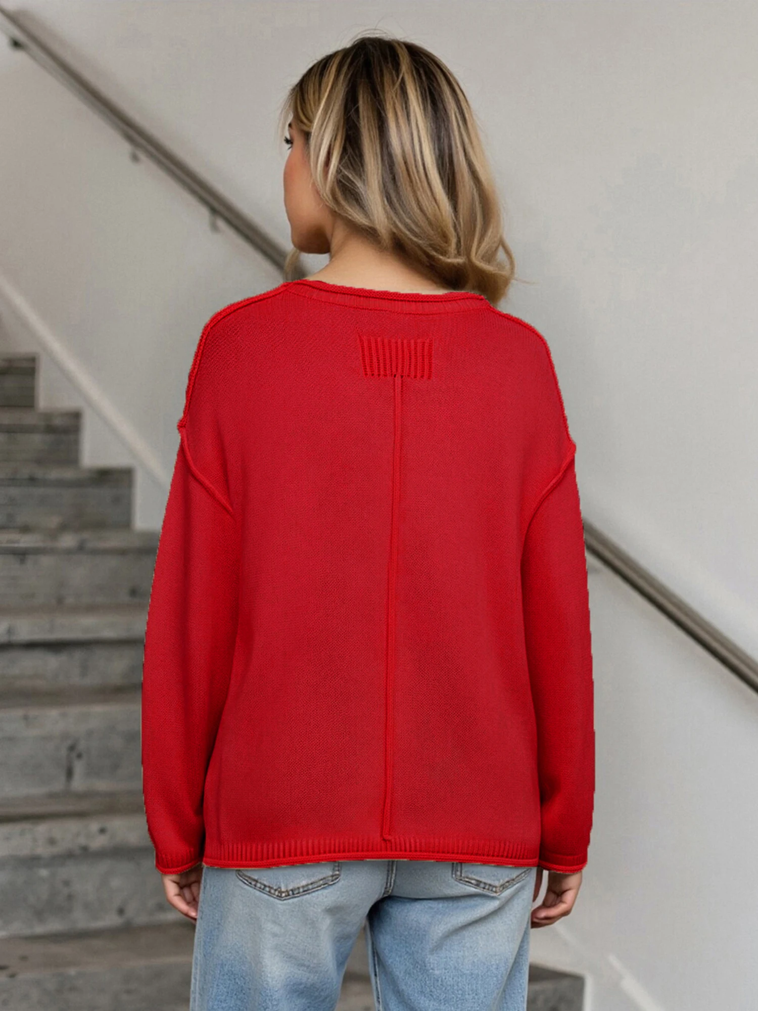 Women s Cozy Oversized Sweater with Ribbed Crew Neck and Long Sleeves - Stylish Knit Pullover for Autumn Winter Fashion