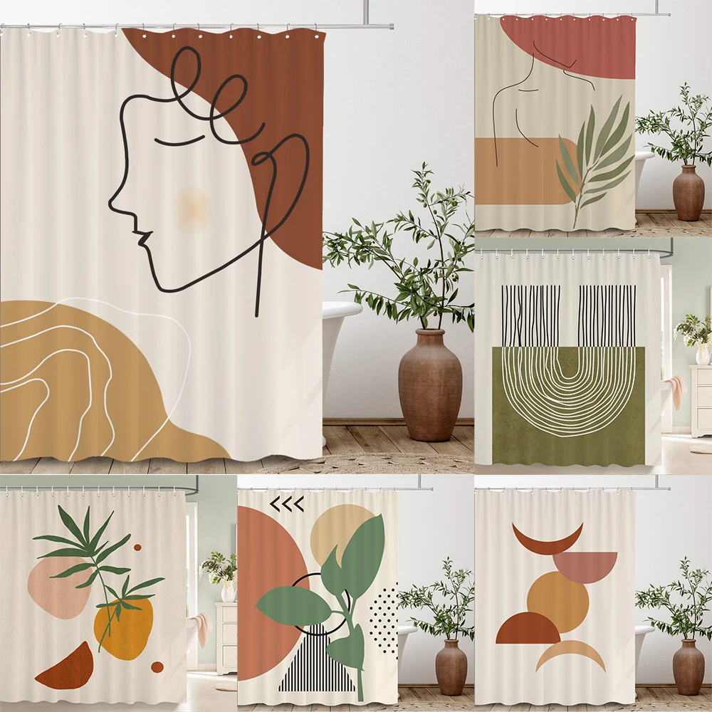 

Bathroom Abstract Bohemian Shower Curtain Medieval Minimalist Art Polyester Fabric Shower Curtain Home Decor Curtain with Hooks