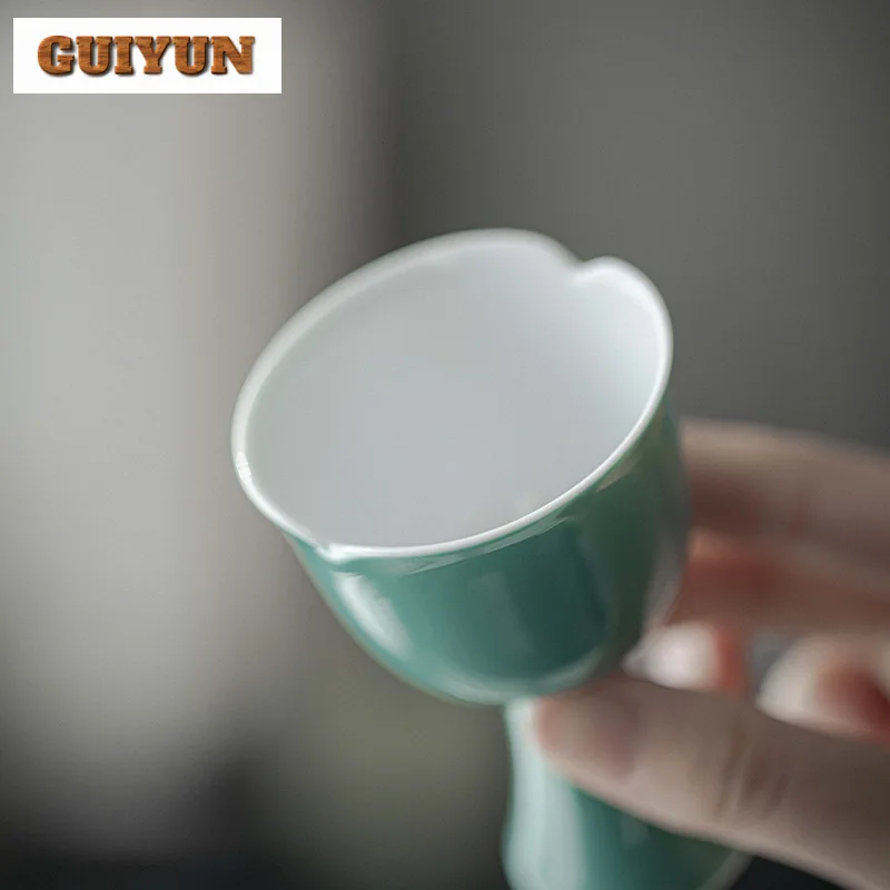 2pcs/et Luxury Turquoise Green Teacup High Foot Single Cups Personal Cup Kung Fu Tea Household Cha Accessories Collection 50ml