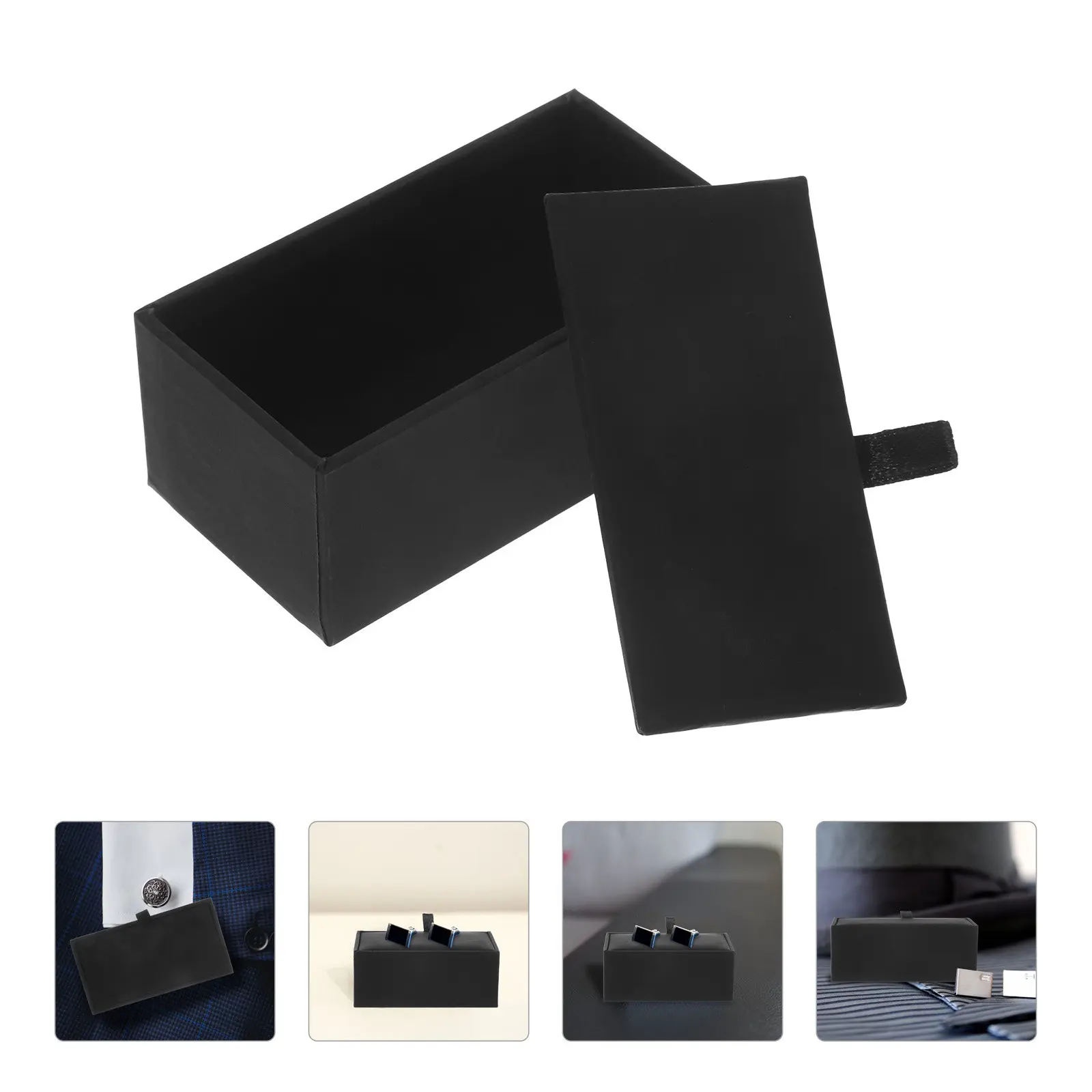Black Cufflinks Box Elegant Jewelry Gift Box Portable Travel Storage Case for Men Women Cufflinks Display Organizer