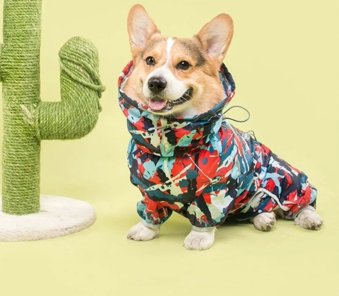 Corgi All Inclusive Waterproof Raincoat Pet Dog Four legged Rain Poncho Back Zipper Belly Protector Cute Sweatcoat