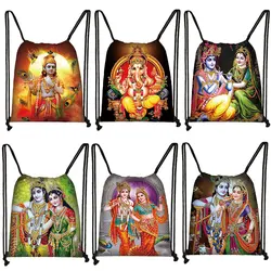 Indian Gods Vishnu Brahma e Shiva Print zaino donna borse con coulisse Radha Krishna Storage Bag per adolescenti Bookbags Gift