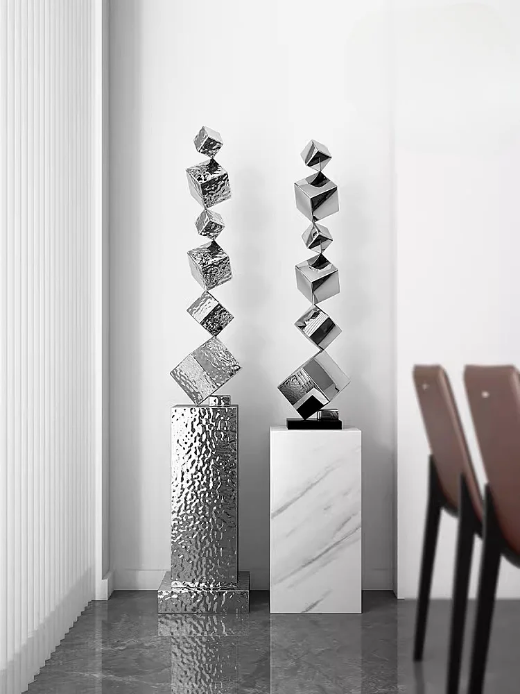 Stainless Steel Water Ripple Cube Geometry Mirror Decoration, Hotel, Office, Porch, Home, Shop