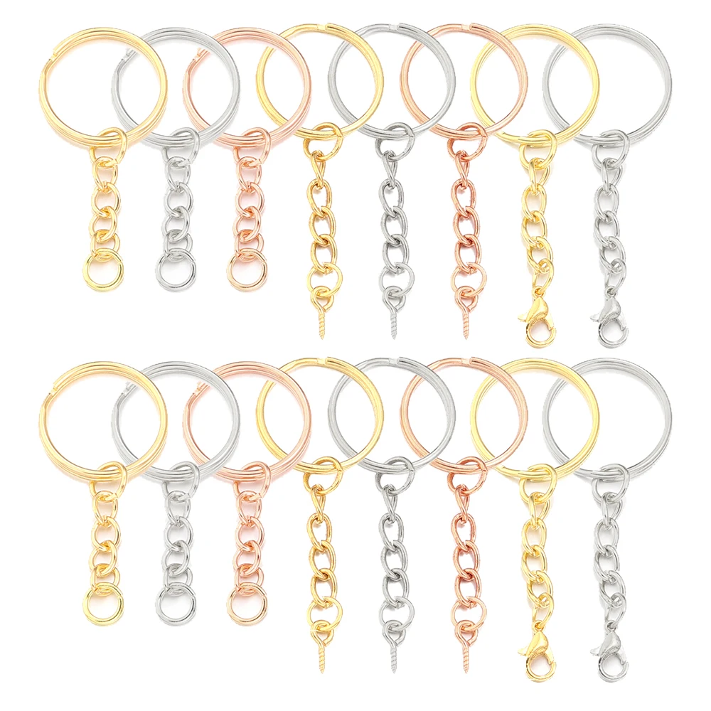 

10pcs/lot 25mm Metal Keychain Ring With Screw Eye Pin Single Ring Lobster Clasps For DIY Fashion Key Chains Jewelry Accessories