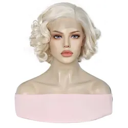Synthetic 13*3.5*1 Lace Women's Wig Short Platinum Blonde Curly Lace Front Wig for Women's Daily