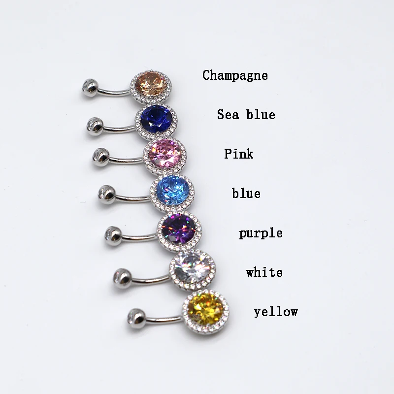 MIQIAO 925 Sterling Silver Piercing Belly Button Rings Circular Purple Blue Pink White Yellow Champagne Aquamarine Women Jewelry