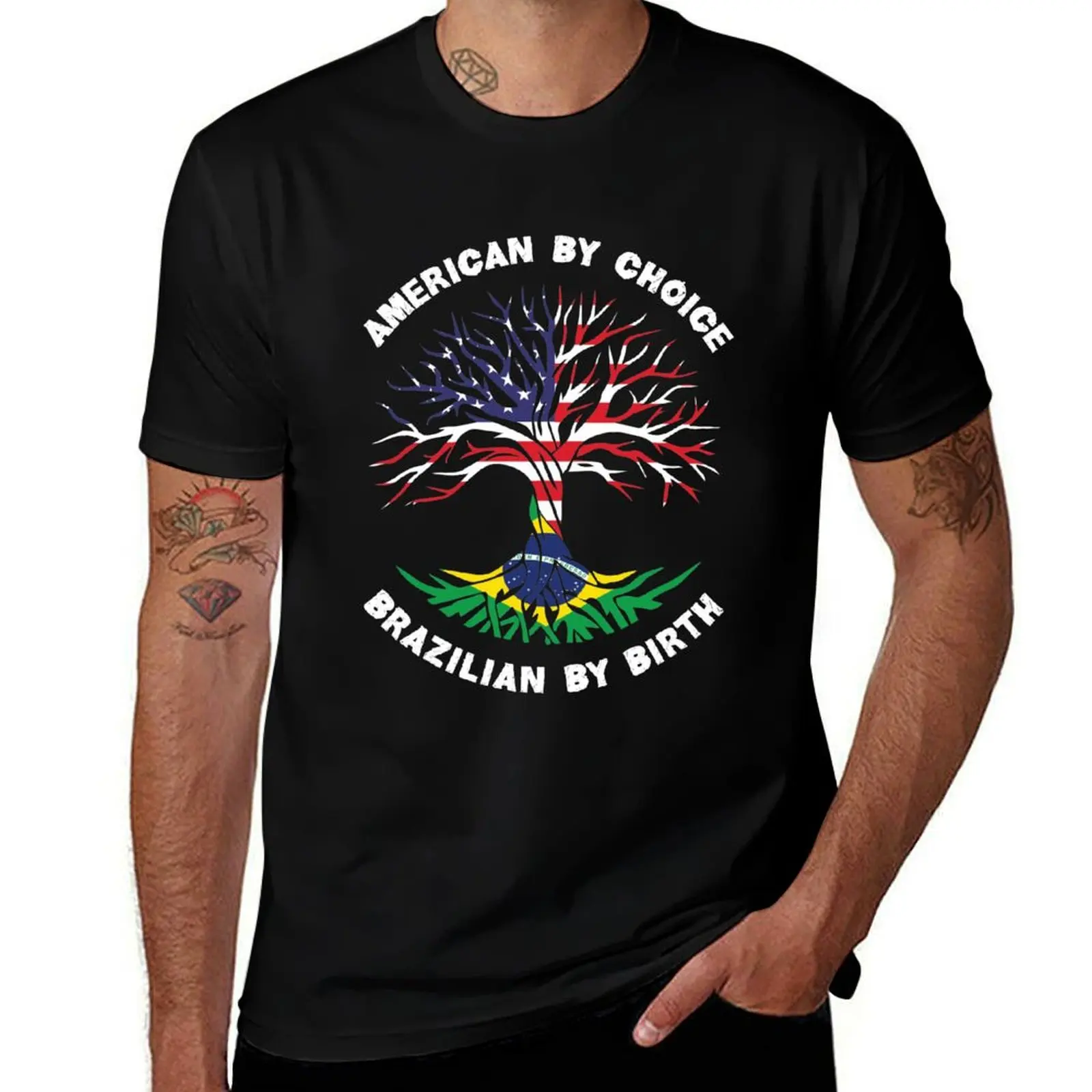 Brazilian By Birth American By Choice, Half Brazilian Half American Flag, Brazilian Roots Tree T-Shirt