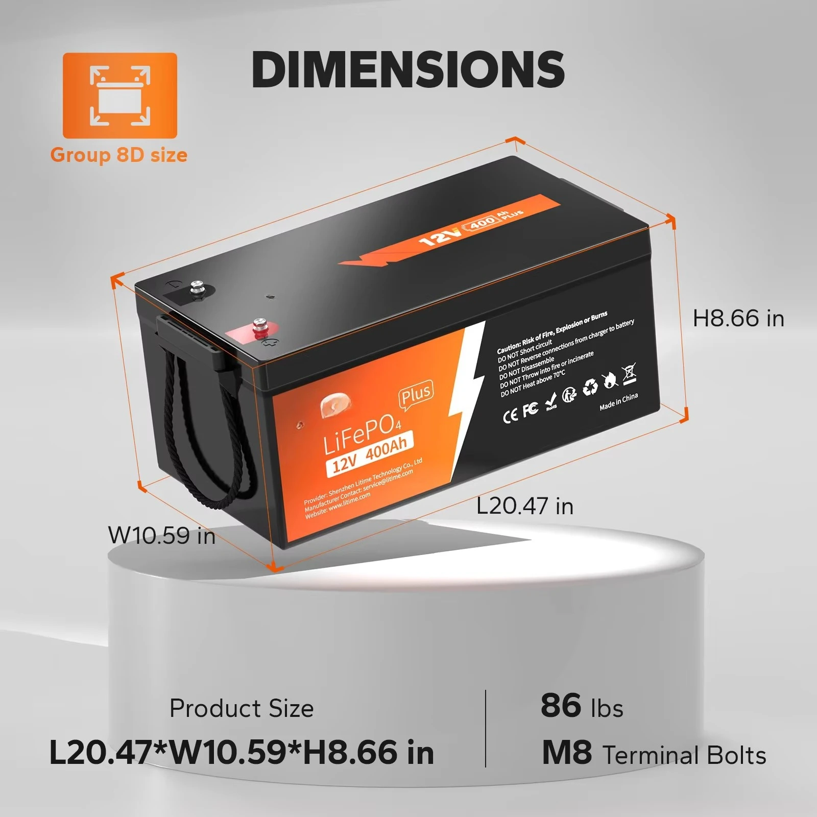 LiTime 8D Deep Cycle 12V 400Ah LiFePO4 BMS  Lithium Battery Energy Storage System Battery Pack 12V 400Ah