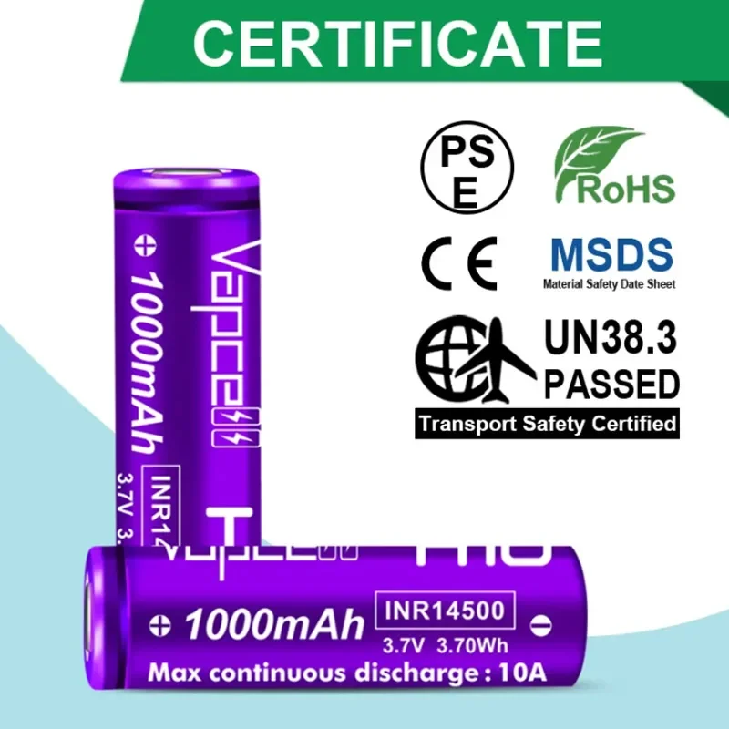 الأصلي Vapcell H10 INR 14500 بطارية 1000mAh 10A 3.7 فولت عالية دريان لي لون الخليط للكهرباء أداة السلطة اللعب مصباح يدوي الطائرات بدون طيار