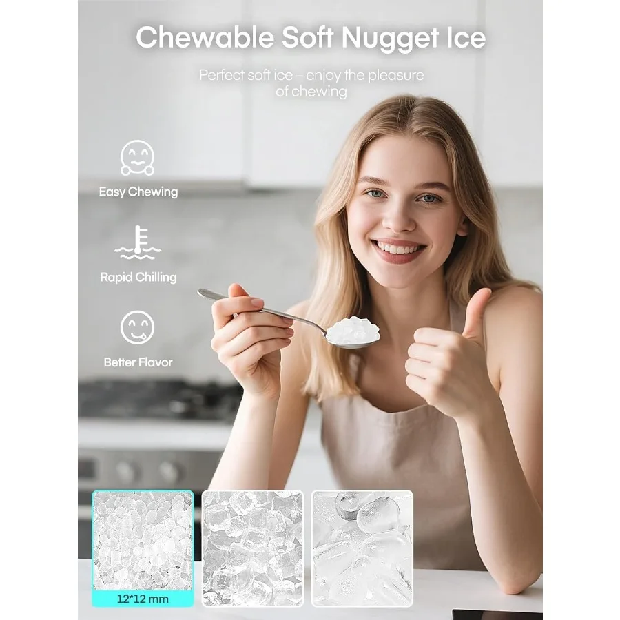 ماكينة صنع الثلج على سطح الطاولة بسعة 55 رطل/24 ساعة ماكينة ثلج بيليه قابلة للمضغ تتميز بوظيفة التنظيف الذاتي جاهزة في فقط #3